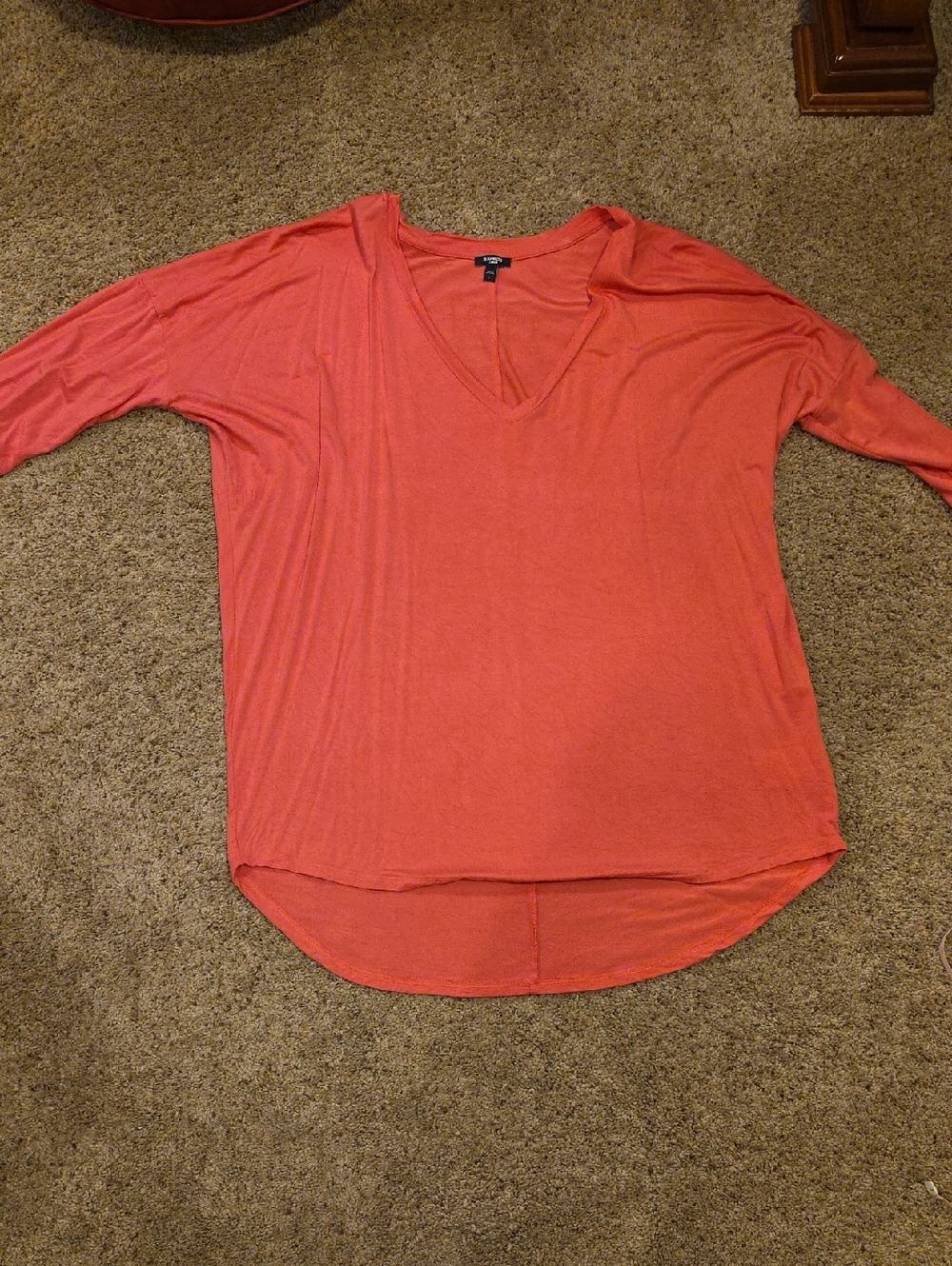 Express Coral V-Neck Long Sleeve Top